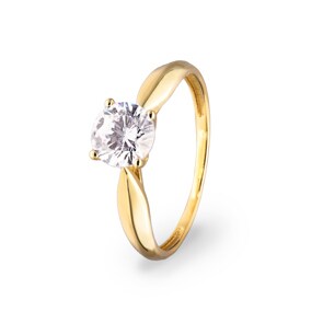 Solitärring 750/18 K Gelbgold mit Zirkonia 4-Griff