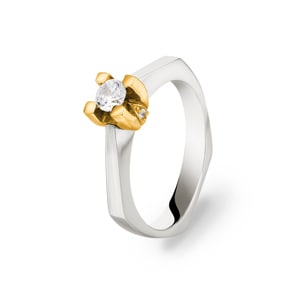 Solitärring 750/18 K Weiss-/ Gelbgold mit Zirkonia Ø 57