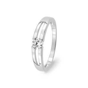 Bague solitaire or gris 750/18 ct avec zircone