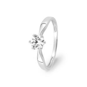 Solitärring 750/18 K Weissgold mit Zirkonia in 6-Griff