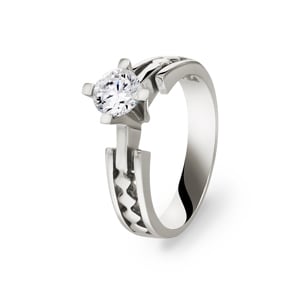 Bague solitaire or gris 750/18 ct avec zircone Ø 54