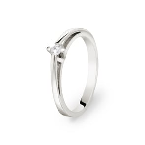 Bague solitaire or gris 750/18 ct avec zircone Ø 55