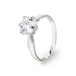Solitärring 925 Silber rhodiniert mit Zirkonia 6-Griff Ø 7.5mm