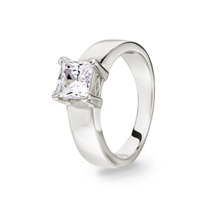 Solitärring 925 Silber rhodiniert mit Zirkonia carrée