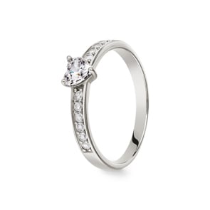 Solitärring 925 Silber rhodiniert mit Zirkonia Herz und Seitensteine