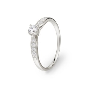 Bague Argent 925 rhodié avec zircones solitaires accompagnés