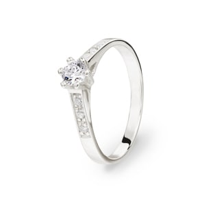 Solitärring 925 Silber rhodiniert mit Zirkonia Ø 4mm und Seitensteine