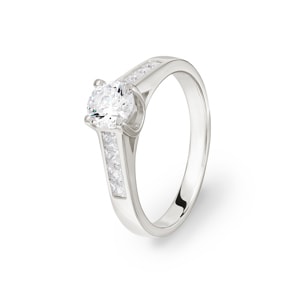Bague Argent 925 rhodié avec zircones solitaires accompagnés