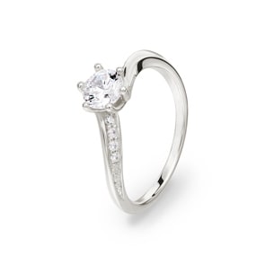 Bague Argent 925 rhodié avec zircones solitaires accompagnés
