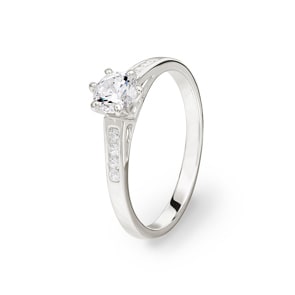 Bague Argent 925 rhodié avec zircones solitaires accompagnés