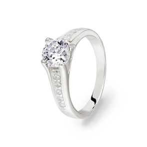 Solitärring 925 Silber rhodiniert mit Zirkonia Ø 6.5mm und Seitensteine