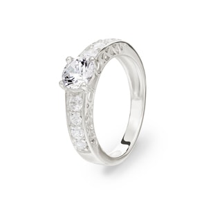 Bague Argent 925 rhodié avec zircones solitaires accompagnés