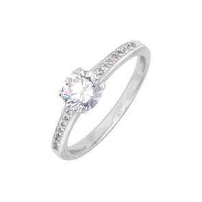 Bague Argent 925 rhodié avec zircones solitaires accompagnés