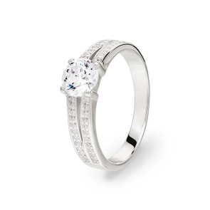 Bague Argent 925 rhodié avec zircones solitaires accompagnés
