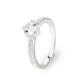 Bague Argent 925 rhodié avec zircones solitaires accompagnés