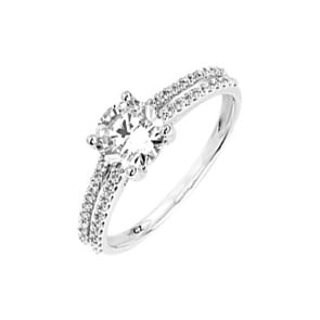 Solitärring 925 Silber rhodiniert mit Zirkonia Ø 6mm und Seitensteine