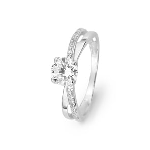 Solitärring 925 Silber rhodiniert mit Zirkonia Ø 6mm und Seitensteine