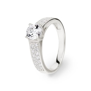 Solitärring 925 Silber rhodiniert mit Zirkonia Ø 6mm und Seitensteine