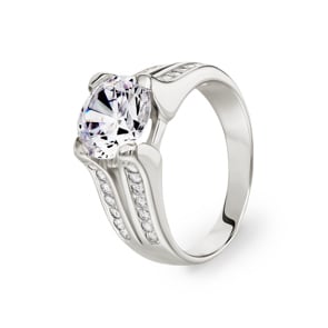 Bague Argent 925 rhodié avec zircones solitaires accompagnés