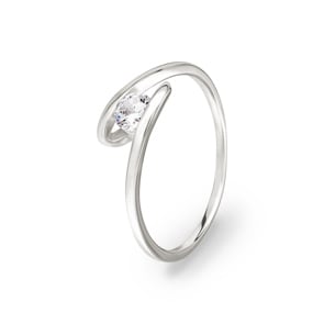 Bague Solitaires Argent 925 rhodié avec zircone ronde Ø 4mm