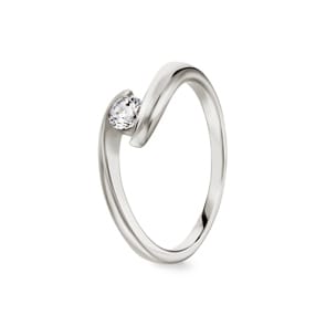 Bague Solitaires Argent 925 rhodié avec zircone ronde Ø 4mm