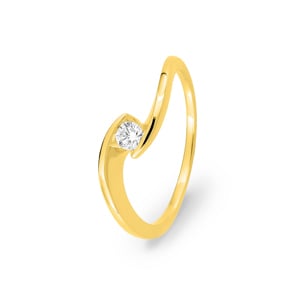 Bague tension or jaune 375/9 ct avec diamant de laboratoire 0.10 ct