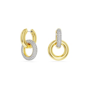  Swarovski Dextera Kreolen, Asymmetrisches Design, Verschlungener Reif,  weiss, vergoldet