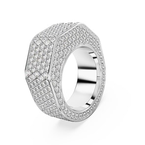 Swarovski Dextera Ring, Achteckform, Pavé, Weiss, Rhodiniert
