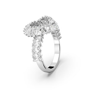 Swarovski Matrix Cocktailring Verschiedene Schliffe, Herz, Weiss, Rhodiniert