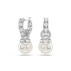 Swarovski Matrix Drop-Ohrhänger Kristallperlen Rund Weiss rhodiniert