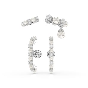 Swarovski Matrix Ohrring-Set Kristallperlen Weiss rhodiniert