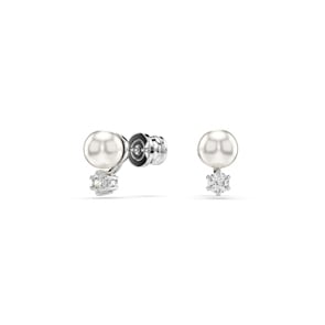 Swarovski Clous d'oreilles Matrix Perle de cristal, Taille ronde, Blanches, Métal rhodié