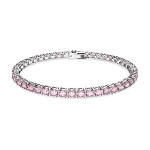 Swarovski Bracelet Matrix Tennis Coupe ronde, Petit, Rose, Métal rhodié