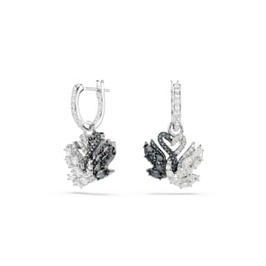 Swarovski Swan Drop-Ohrhänger Schwarz / Weiss rhodiniert