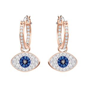 Swarovski Créoles Symbolic Evil Eye, bleu, métal doré rose