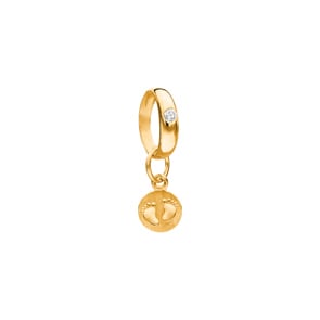 Anneau de baptême or jaune 750/18 ct avec diamant, Pieds de bébé