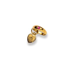 Anneau de baptême or jaune 750/18 ct avec rubis, Cœur avec ange
