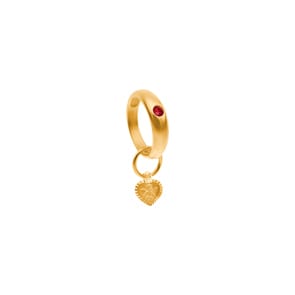 Taufring 750/18 K Gelbgold mit Rubin, Herz mit Engel