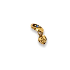 Anneau de baptême or jaune 750/18 ct avec saphir, Cœur avec ange