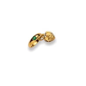 Anneau de baptême or jaune 750/18 ct avec émeraude, Cœur avec ange