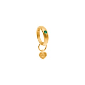 Anneau de baptême or jaune 750/18 ct avec émeraude, Cœur avec ange