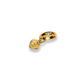 Anneau de baptême or jaune 750/18 ct avec zircone, Cœur avec ange
