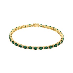 Tennisarmband 750/18 K Gelbgold mit Smaragden und Diamanten 0.45 ct H/si