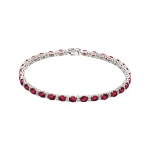 Tennisarmband 750/18 K Weissgold mit Rubinen und Diamanten 0.45 ct H/si