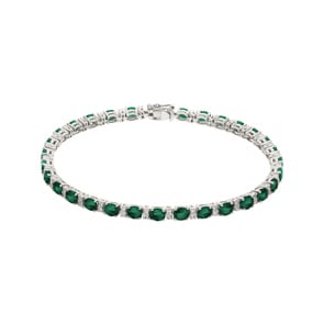 Tennisarmband 750/18 K Weissgold mit Smaragden und Diamanten 0.45 ct H/si
