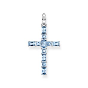 Thomas Sabo Anhänger Kreuz mit aqua Steinen Silber
