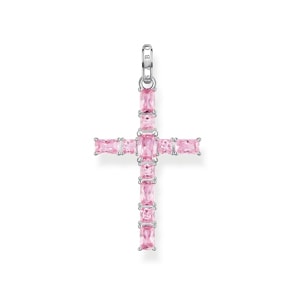 Thomas Sabo Anhänger Kreuz mit pinken Steinen Silber