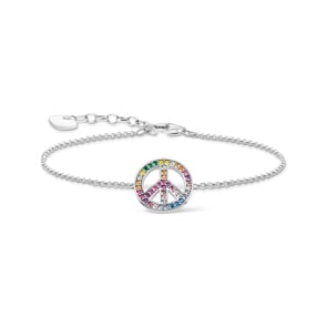 Thomas Sabo Bracelet symbole de la paix, argent noirci et gemmes multicolores