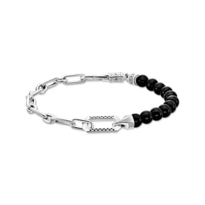 Thomas Sabo Rebel Updates Armband mit schwarzen Onyx-Beads und Kettengliedern Silber
