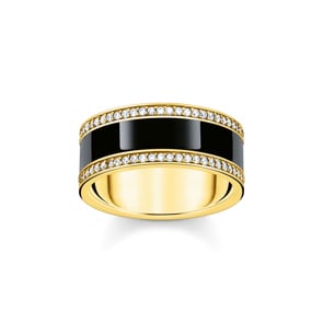 Thomas Sabo Bandring mit schwarzer Kaltemaille und weissen Steinen vergoldet